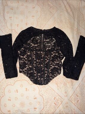 PrettyLittleThing Black Lace Corset-Style Bodysuit